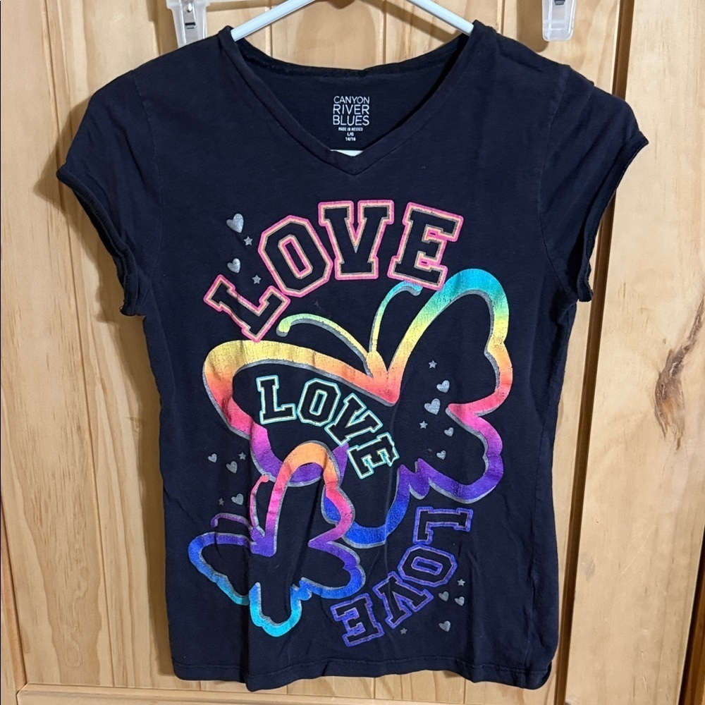 Canyon River Blues LOVE Black Tee with Rainbow Love Design